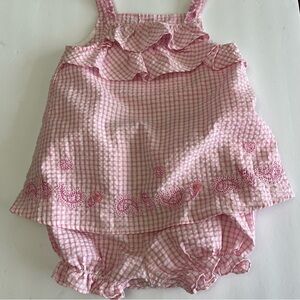 Starting Out Gingham Seersucker Ruffle Top Bloomers Toddler Size 18 Month Pink